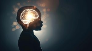 Silhouette of an Infant with a Glowing Brain, Highlighting Early Neural Development