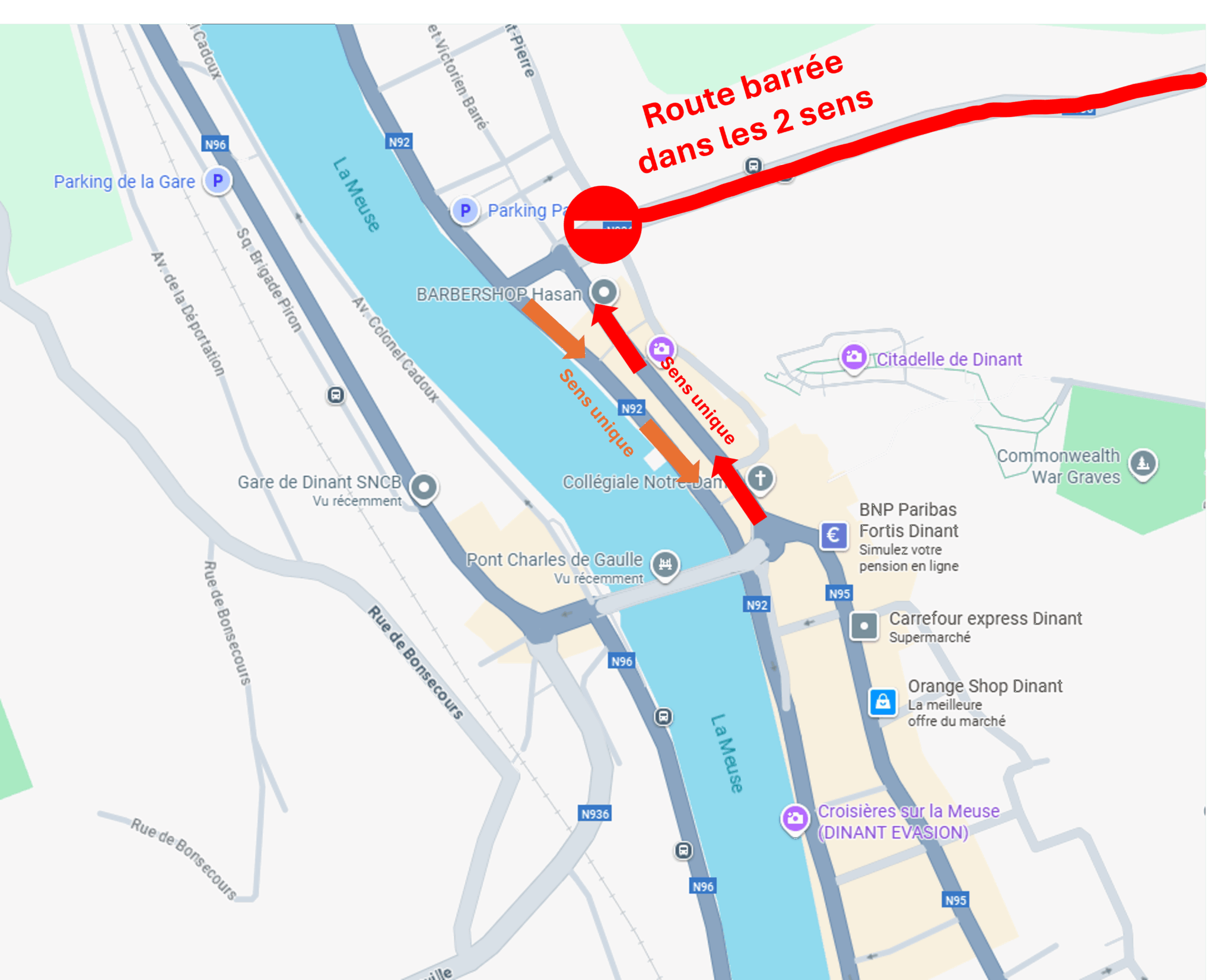 Travaux de voirie rue Saint-Jacques à Dinant : accessibilité à nos sites